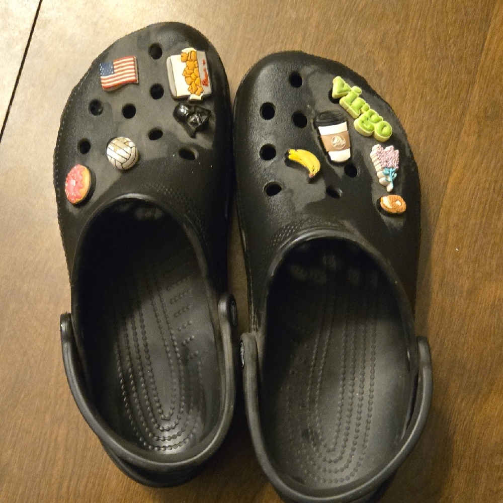 CROCS Black Clogs with Colorful Charms